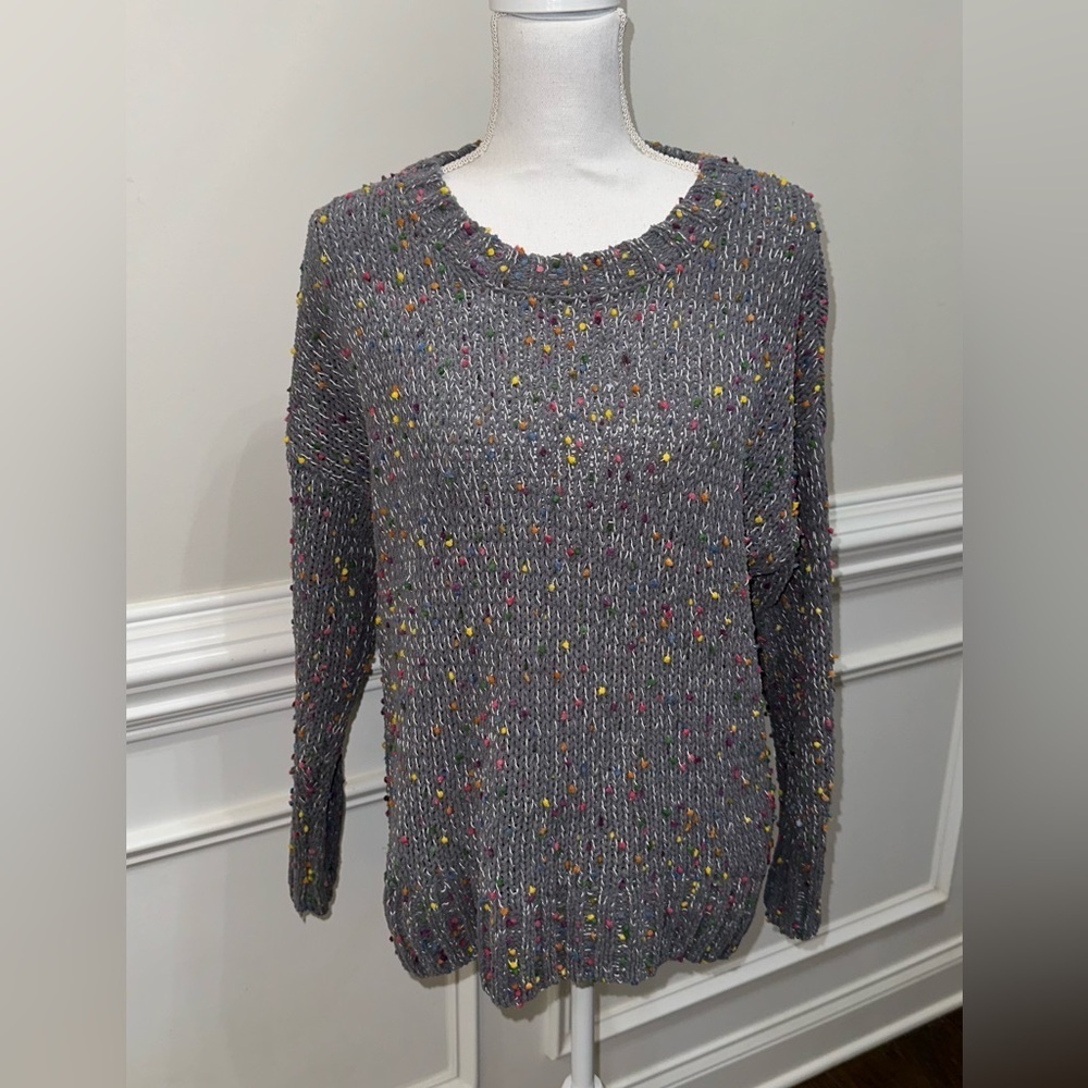 Seven7 Womens Crewneck Pullover Popcorn Chenille Gray Confetti Sweater Sz M